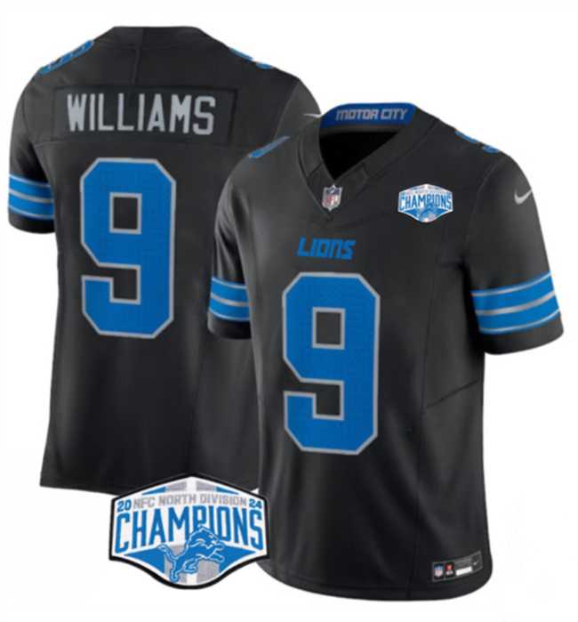 Mens Detroit Lions #9 Jameson Williams Black 2024 NFC North Champions F.U.S.E. Vapor Limited Stitched Jersey